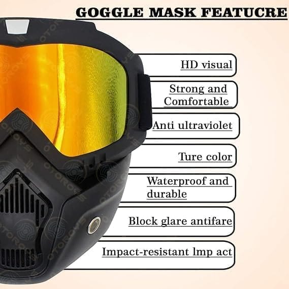 Motorcycle Goggle mask Anti Scratch UV Protective Face Mask,[with peck 1] 3 in 1 bottle cleaning brush Bike Riding Goggles Adjustable Elastic Strap Goggles Mask for Helmet (Yellow Visor)