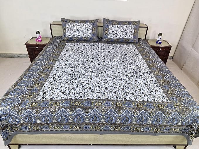 Bedsheet Set with Pillow Covers, Floral Print Cotton Double Size 210 cm x 226 cmBest use at Single Bed and Deewan