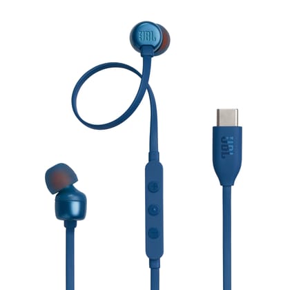 JBL Tune 310 Wired in Ear Type C Headphones, Hi-Res Audio with Digital-to-Analog Converter, 3-Button EQ Preset Remote with Microphone, Tangle-Free Flat Cable, Compatible with USB-C Devices (Blue) JBL Tune 310 Wired in Ear Type C Headphones, Hi-Res Audio 