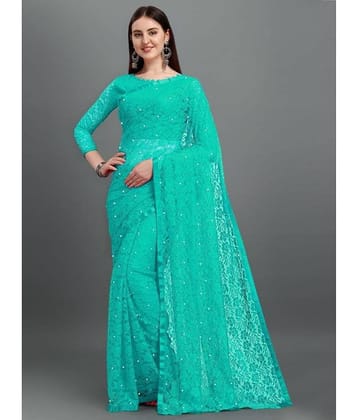 VANRAJ CREATION Brasso Self Design Saree With Unstitched Blouse Piece ( Blue )