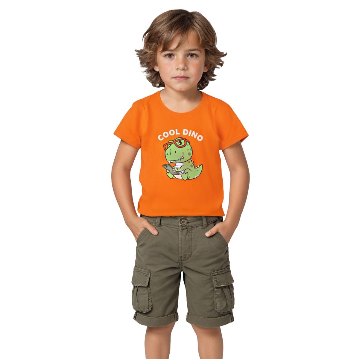 Boys T shirt Cotton Scarlet Ibis Orange Cool Dino