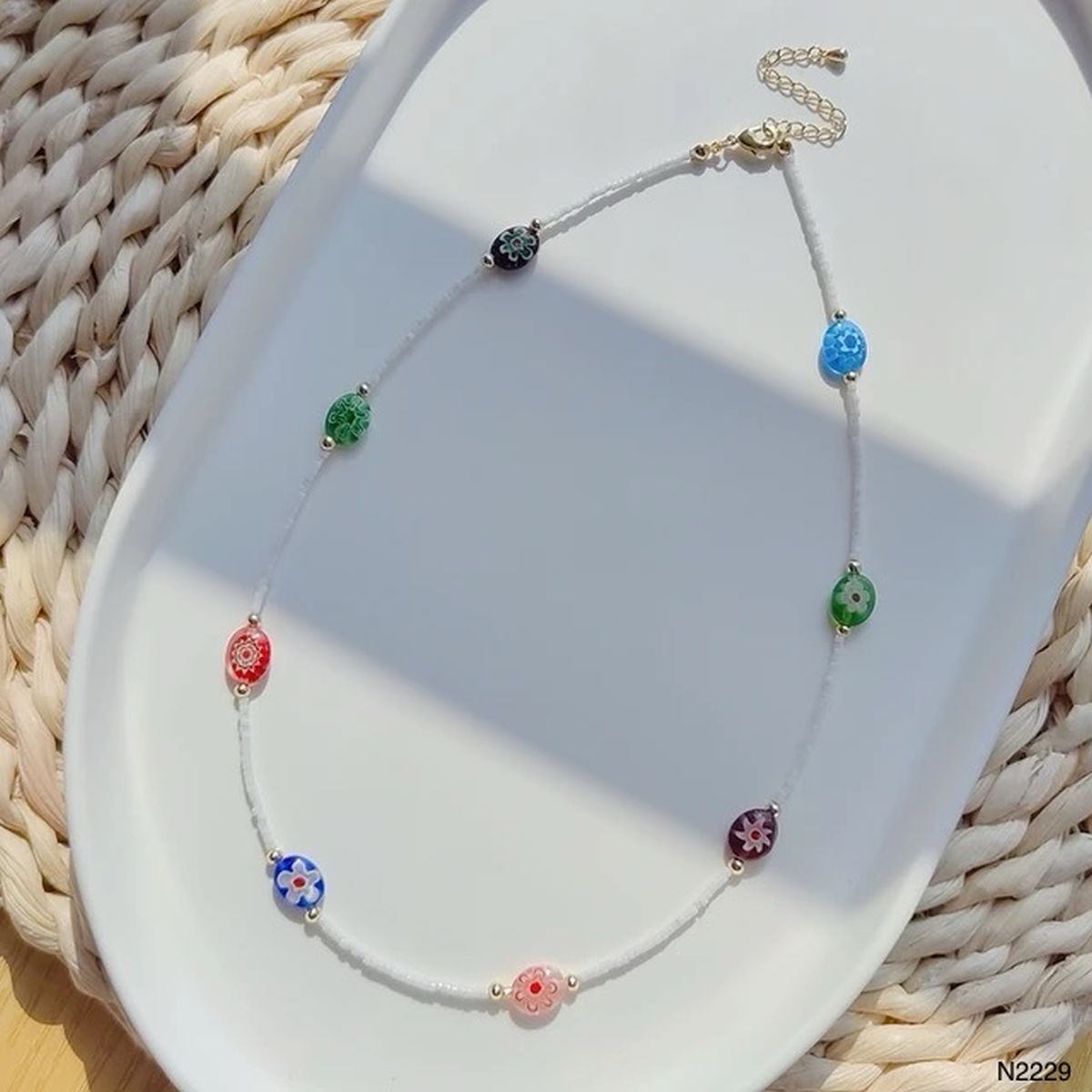 Evil Eye Rainbow Multi 18K Gold Beads Anti Tarnish Beads Necklace For Women