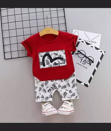 CUTEVIBE Pack of 1 Boys Cotton Blend T-Shirt & Shorts Set ( Red )