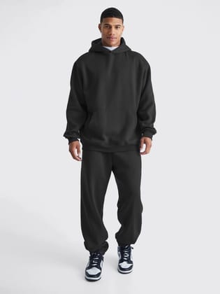 Solid Black Sweatshirt and Jogger Cozy Cut Co-Ords-S / Black
