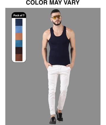 Dollar Lehar Men Combed Cotton Round Neck Vest - Pack of 7 - (Colour may Vary)