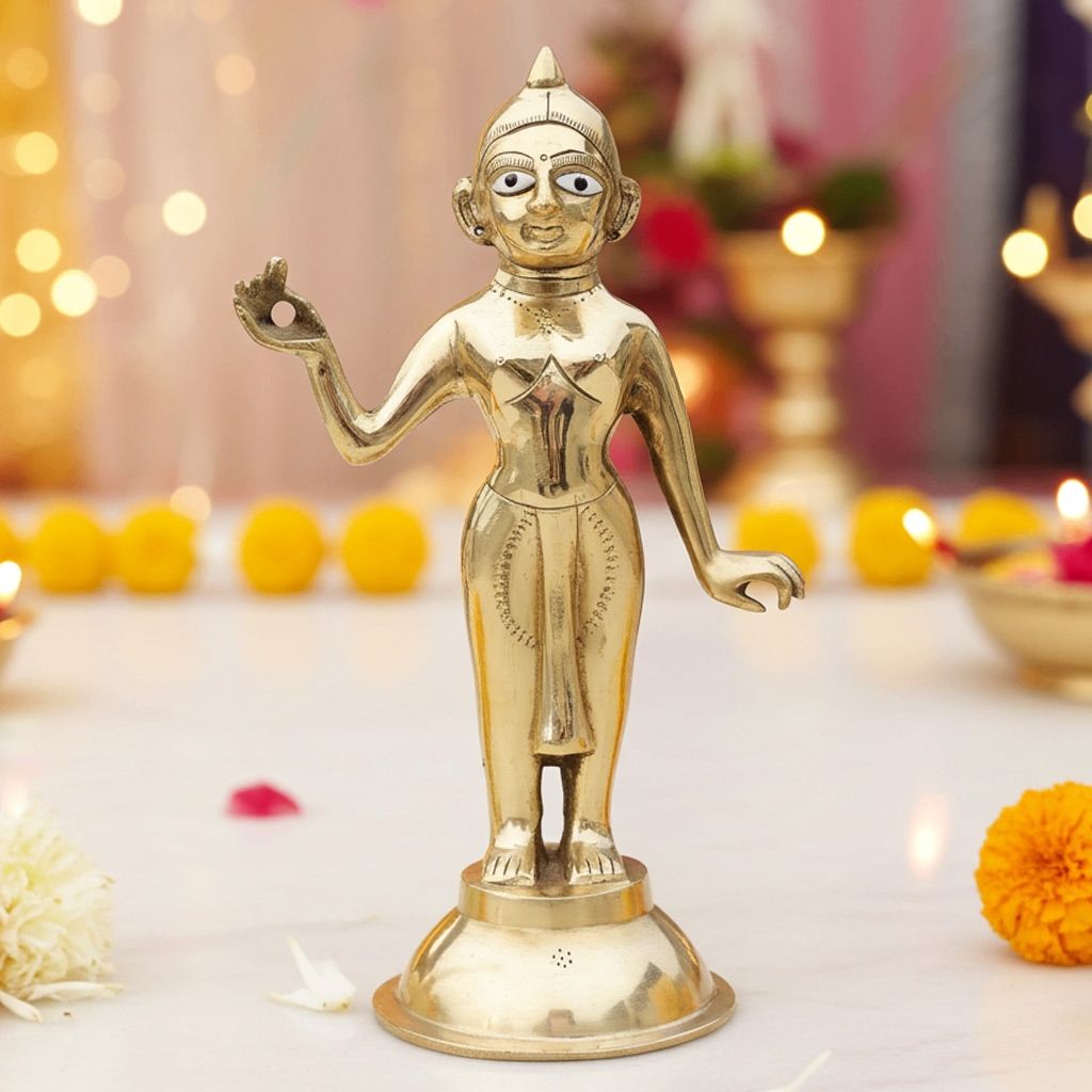 Brass Radha Ji Jugal Jodi Idol - Handcrafted Religious Showpiece, Height : 11.5 Inch (BSMAS1584 R)