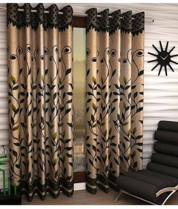 Panipat Textile Hub Floral Semi-Transparent Eyelet Door Curtain 7 ft Pack of 2 -Multi Color