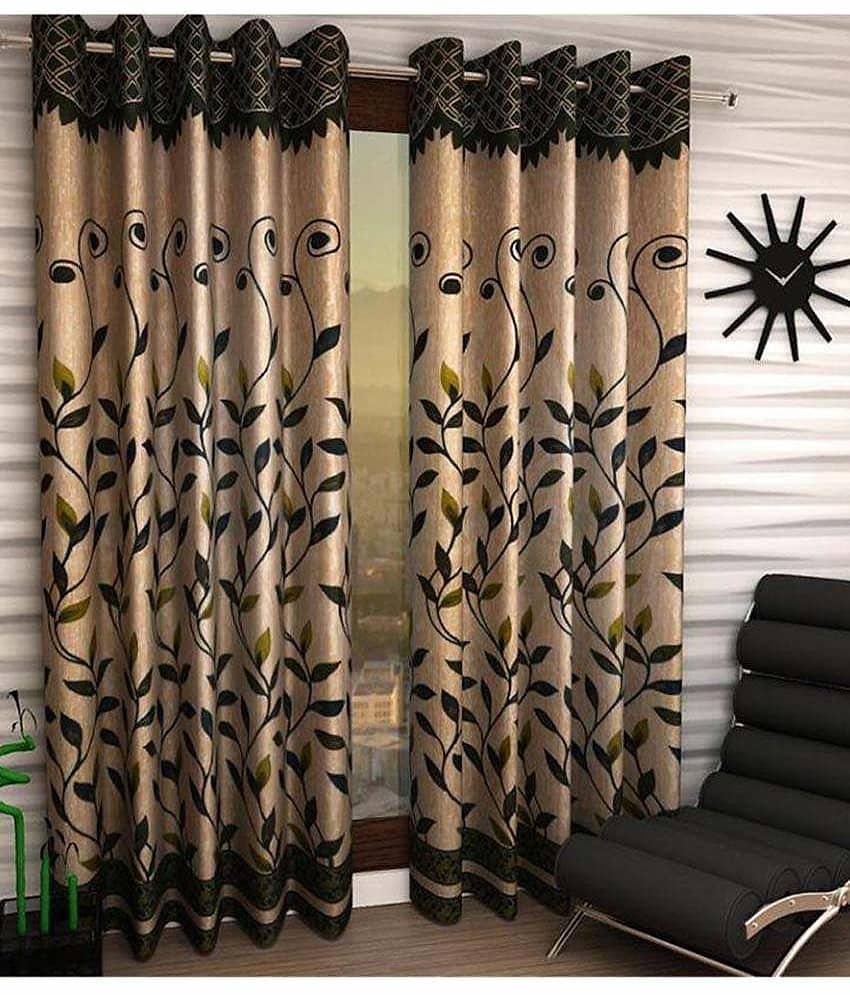 Panipat Textile Hub Floral Semi-Transparent Eyelet Door Curtain 7 ft Pack of 2 -Multi Color