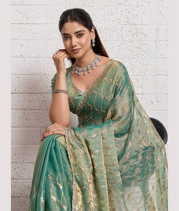 TTH Jimmy Choo Embroidered Regular Saree With Unstitched Blouse Piece ( Sky Blue )