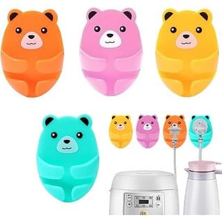 Cute Bears Wall Hooks 4 Different Colors Hooks Hanging Adhesive Hooks, Rurbeder Plug Wire Holder, Cartoon Bear Storage Hooks, Kitchen Gadgets (Colors- Sky, Orange, Yellow, Pink)(Pack of 6)