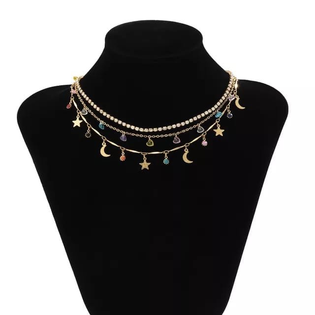 Delicate Clavicle Charm 3 Layer Necklace