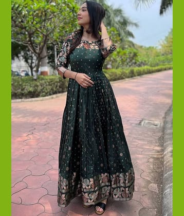kedar fab Green Flared Jacquard Women's Stitched Ethnic Gown ( Pack of 1 )