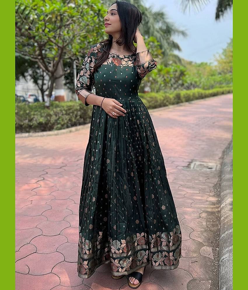 kedar fab Green Flared Jacquard Women's Stitched Ethnic Gown ( Pack of 1 )