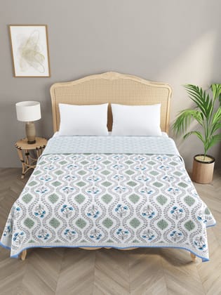 Ethnic Printed Reversible Double Bed Cotton AC Blanket | Lightweight Summer Dohar 90x108 inches