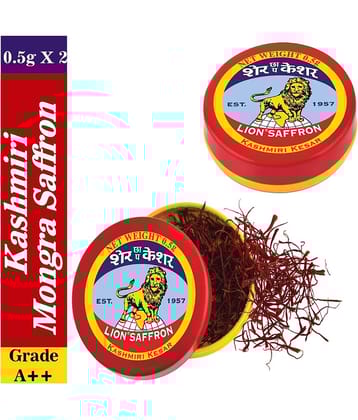Lion Brand Grade A++ Pure Kashmiri Kesar - Mongra for Pregnant Woman, Biryani, Milk and Tea (Pack of 2, 2 X0.5g = 1g)