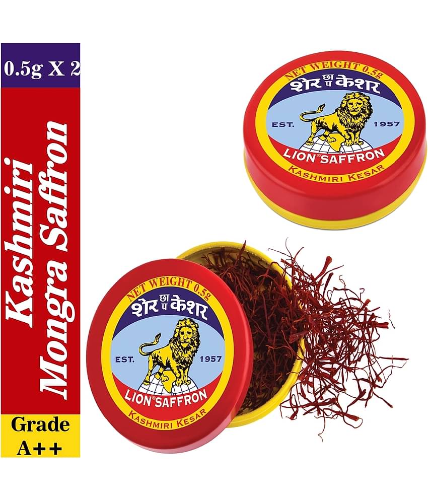Lion Brand Grade A++ Pure Kashmiri Kesar - Mongra for Pregnant Woman, Biryani, Milk and Tea (Pack of 2, 2 X0.5g = 1g)