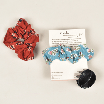 Red & Blue Kalamkari Scrunchies