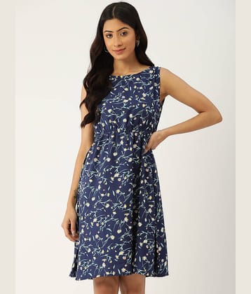 Quinoa Women Chiffon Printed A-line Dress ( Blue )