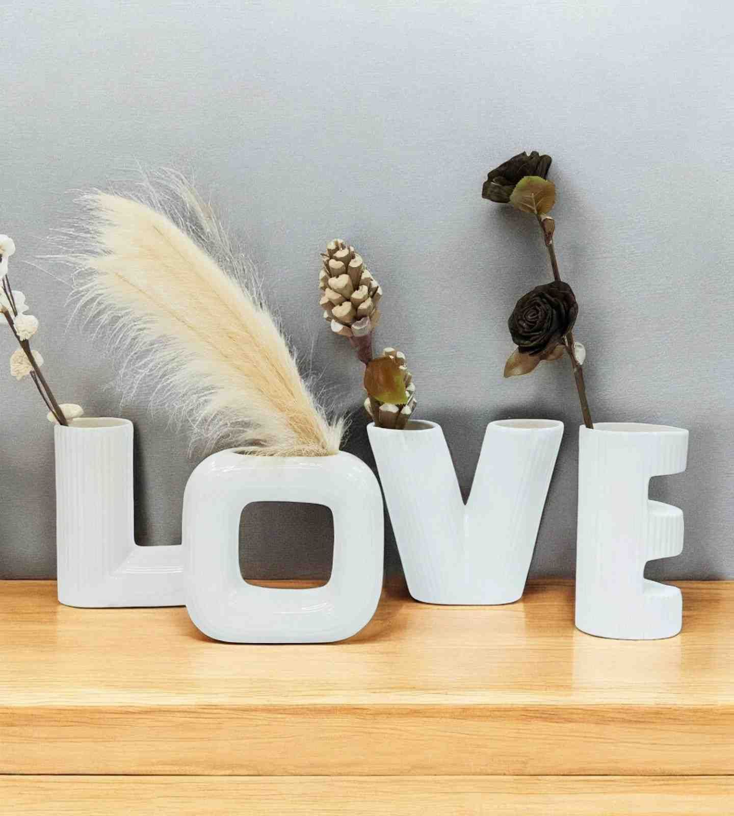 White Ceramic Love Modern Vase - Set of 4