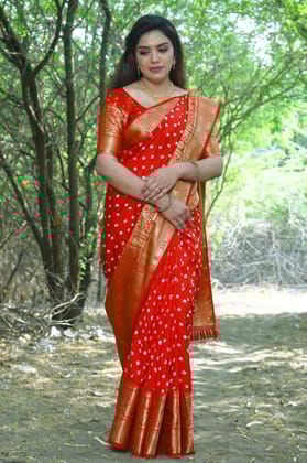 Red Bandhej Silk Saree