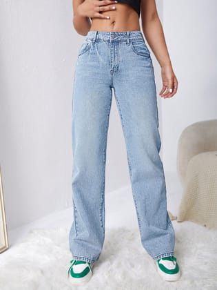 Bellbum Ice Blue Whisker High Waist Wide Leg Denim-24