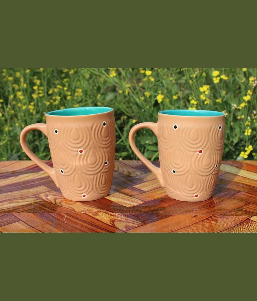 Laghima jadon Colour U Shape Solid Ceramic Coffee Mug 350 mL ( Pack of 2 )