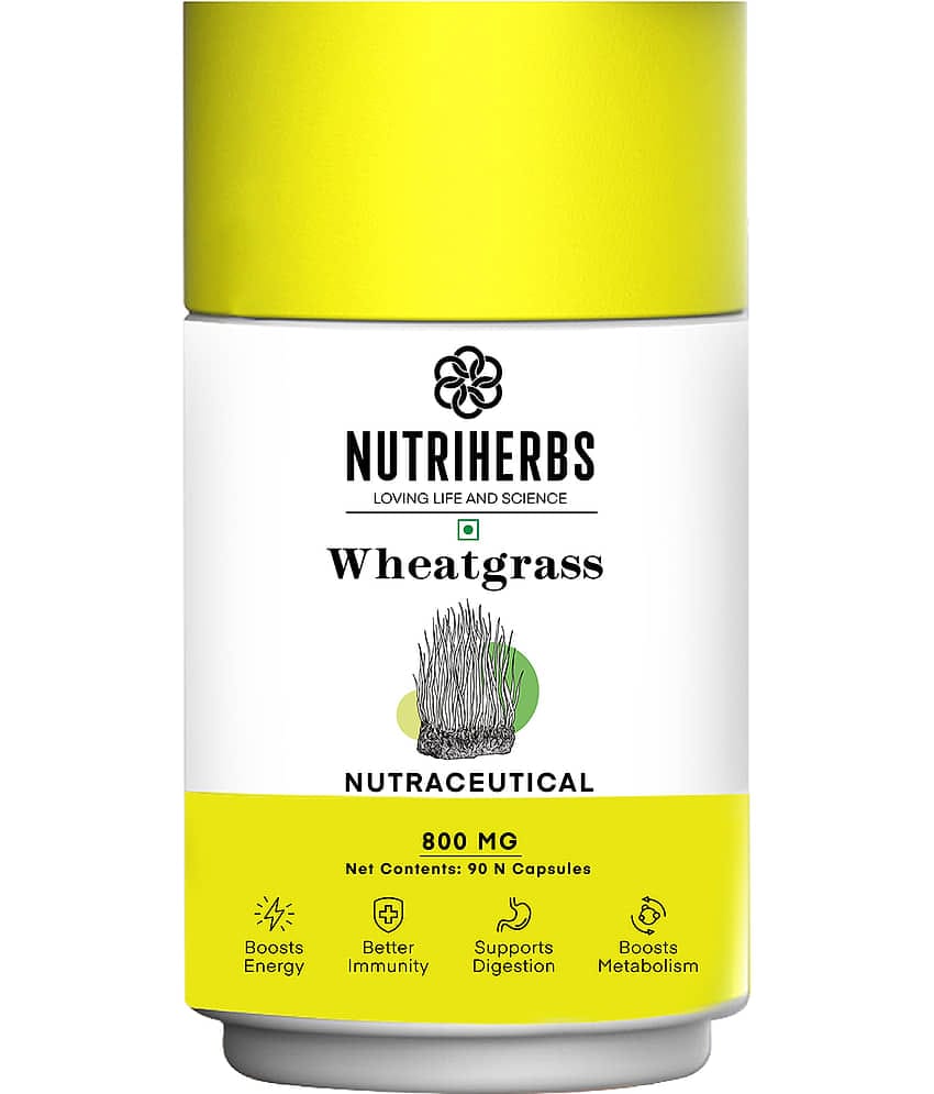 Nutriherbs Wheatgrass Extract 800 mg 100% Pure & Organic  - 90 Capsules | Works As A Natural Detoxifier| Helps To Build Immunity