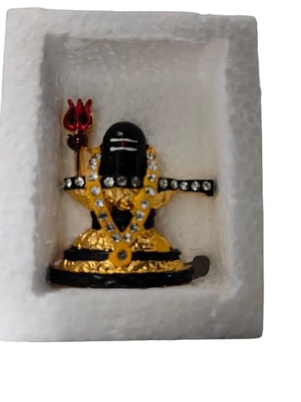 Patwari Arts Lord Shivling Car Dashboard Idol, Gold and Black, Crystal-Studded Decorative Statue.
