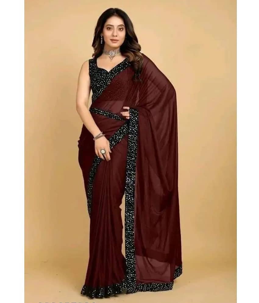 Gullak Lycra Dyed Saree With Unstitched Blouse Piece ( Brown )