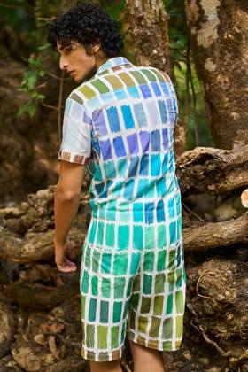 BRUSHSTROKE LINEN ROMPER-XS / Multi