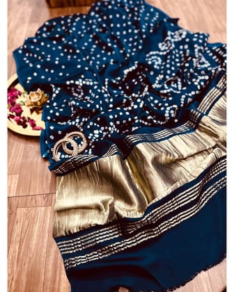 Morpich Pure Bandhni Zari Pallu Modal Silk Saree