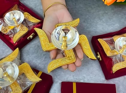 Golden Swastik Diya Set for Puja & Home Decor - Auspicious Akhand Jyot Lamp