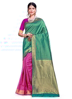 Generic Women's Banarasi Silk Saree with Blouse (Multi Color, 5 - 6 Mtrs)