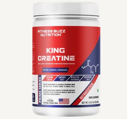 Fitness Buzz Nutrition I Prime Series I King Creatine I 100% Pure Micronized Creatine Monohydrate I Better | Faster | Stronger I 3000Mg Creatine I Energy Boost I Athletic Performance I Recovery Boost I Nutraceutical I Veg I 250 GM