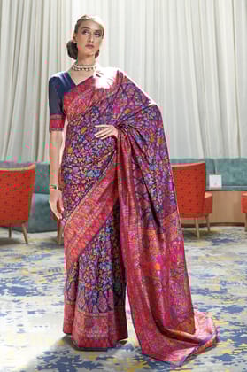 Blue Kashmiri Jamewar Silk Saree