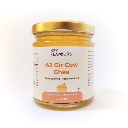 A2 Gir Cow Ghee, 200ml Glass Bottle | Traditional Bilona Churned | Made from curd | 100% Gir Cow Ghee | Grass-fed, made with care and pure A2 milk