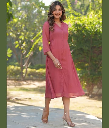 Janasya Women Chiffon Self Design A-line Dress ( Mauve )