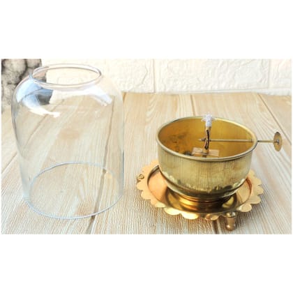 Brass Table Decor Adjustale Wick Oil Lamp Deepak  - Traditional Brass Oil Lamp for Aarti, Height : 5.5 Inch (ZMAS617 E)