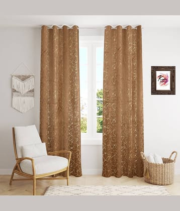 Kraftiq Homes Abstract Room Darkening Eyelet Curtain 5 ft ( Pack of 2 ) - Brown