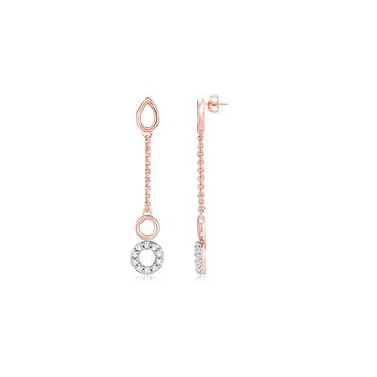 Senco Gold Slender Charm Diamond Long Earrings (2.5 gram / 0.16 Ct / HI-SI / 18K Rose Gold)