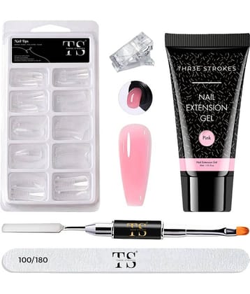 THR3E STROKES Poly Gel Nail Extension Set Nails Art Combo Kit | Polygel Nail Extension Kit (Pink) 30 g