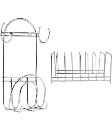 JISUN Stainless Steel Plate Stand / Dish Rack Steel & Chakla Belan Stand With Hook For Kitchen