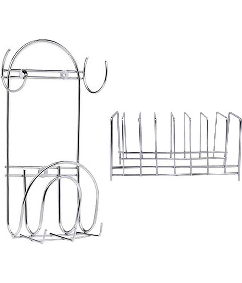 JISUN Stainless Steel Plate Stand / Dish Rack Steel & Chakla Belan Stand With Hook For Kitchen