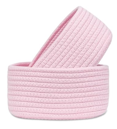 Generic Cotton 8x3 Inch Round 2 Set Bedside Organizer With Out Lid (Pink)-PID66378