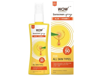 WOW Skin Science Sunscreen Spray, For All Skin Types| SPF 50 PA++++ Brightens Skin, With Aloe Vera & Vitamin C, Lightweight, Quick Absorbing, UVA & UVB Protection, 100mL WOW Skin Science Sunscreen Spray, For All Skin Types| SPF 50 PA++++ Brightens Skin, With Aloe Vera & Vitamin C, Lightweight, Quick Absorbing, UVA & UVB Protection, 100mL