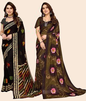 ANAND SAREES Georgette Printed Saree With Unstitched Blouse Piece ( Multicolour )