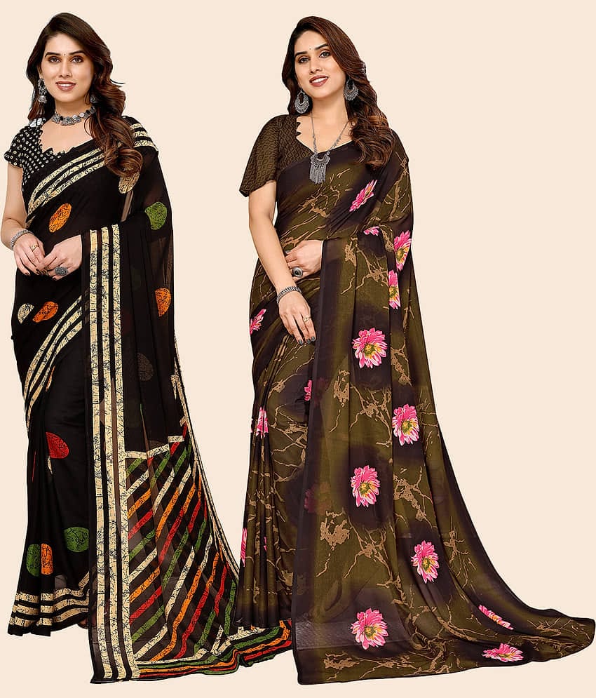 ANAND SAREES Georgette Printed Saree With Unstitched Blouse Piece ( Multicolour )