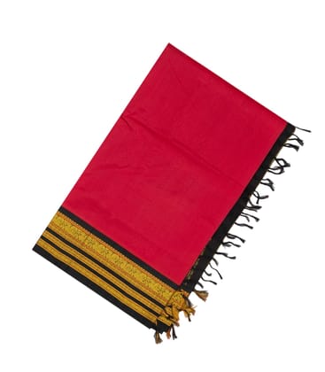 Pink Handloom Korvai Silk Cotton Saree With Contrast Black Border-Pink