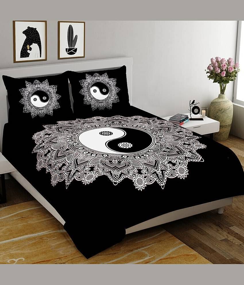 CLOTHORO Cotton 1 Double King Bedsheet with 2 Pillow Covers ( Black )