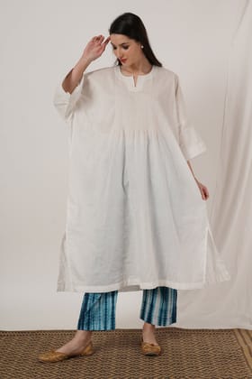 Indigo Blue Tie Dye Pant With White Kaftan Kurta Set Of 2-XL